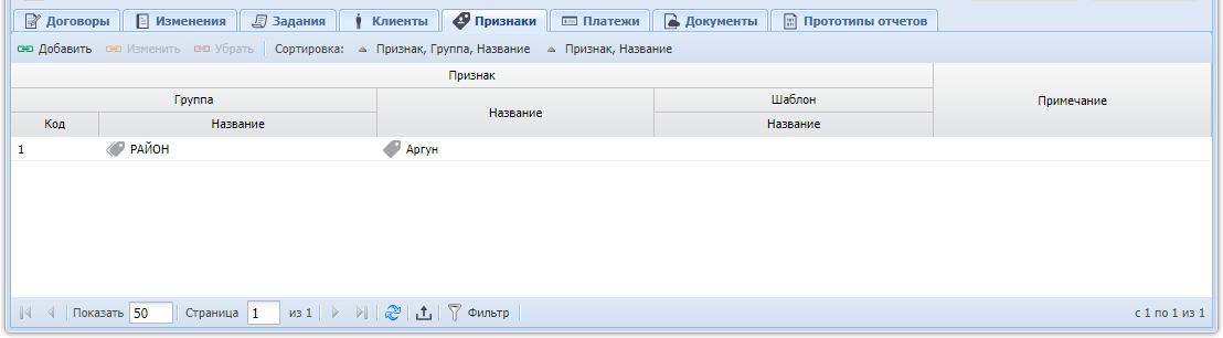 Модуль «Лицевой счет», фрагмент. Вкладка «Признаки»