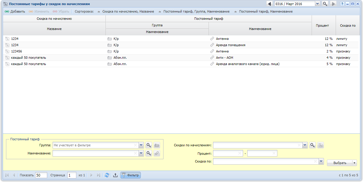 Модуль «Постоянные тарифы у скидок по начислениям»