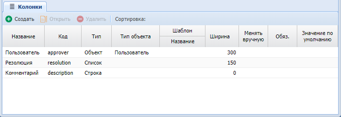 Таблица «Колонки»