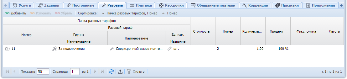 Модуль «Договор». Вкладка «Разовые»