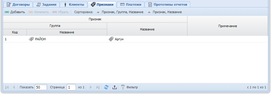 Модуль «Лицевой счет». Вкладка «Признаки»