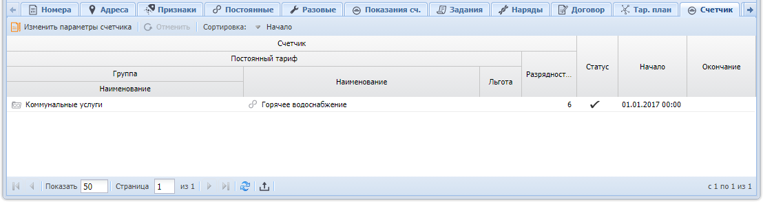 Модуль «Услуга». Вкладка «Счетчик»