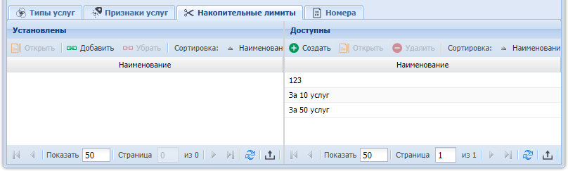 Модуль «Вид номеров». Вкладка «Накопительные лимиты»