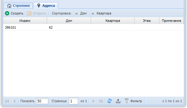 Модуль «Улица». Вкладка «Адреса»