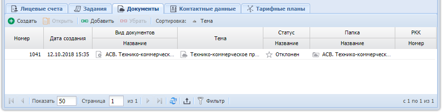 Модуль «Юридическое лицо», фрагмент. Вкладка «Документы»