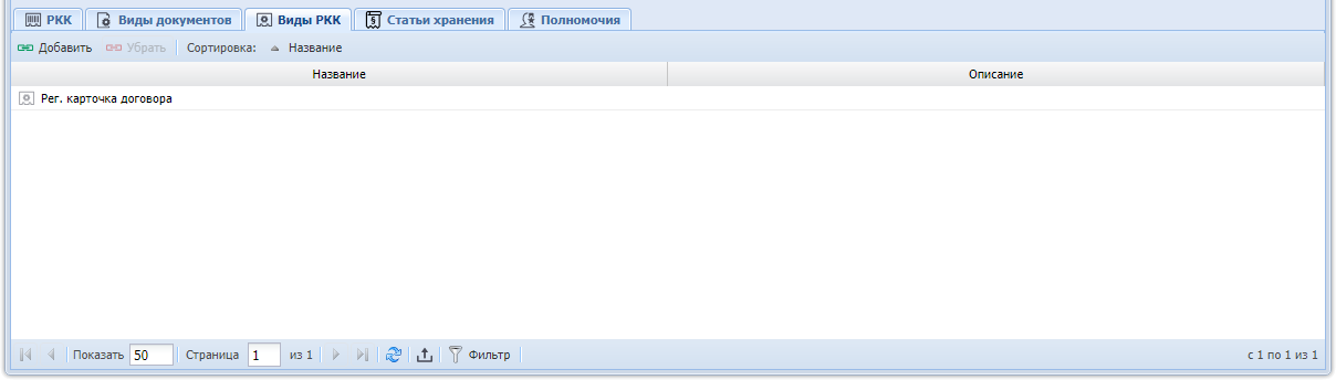 Модуль «Дело», фрагмент. Вкладка «Виды РКК»